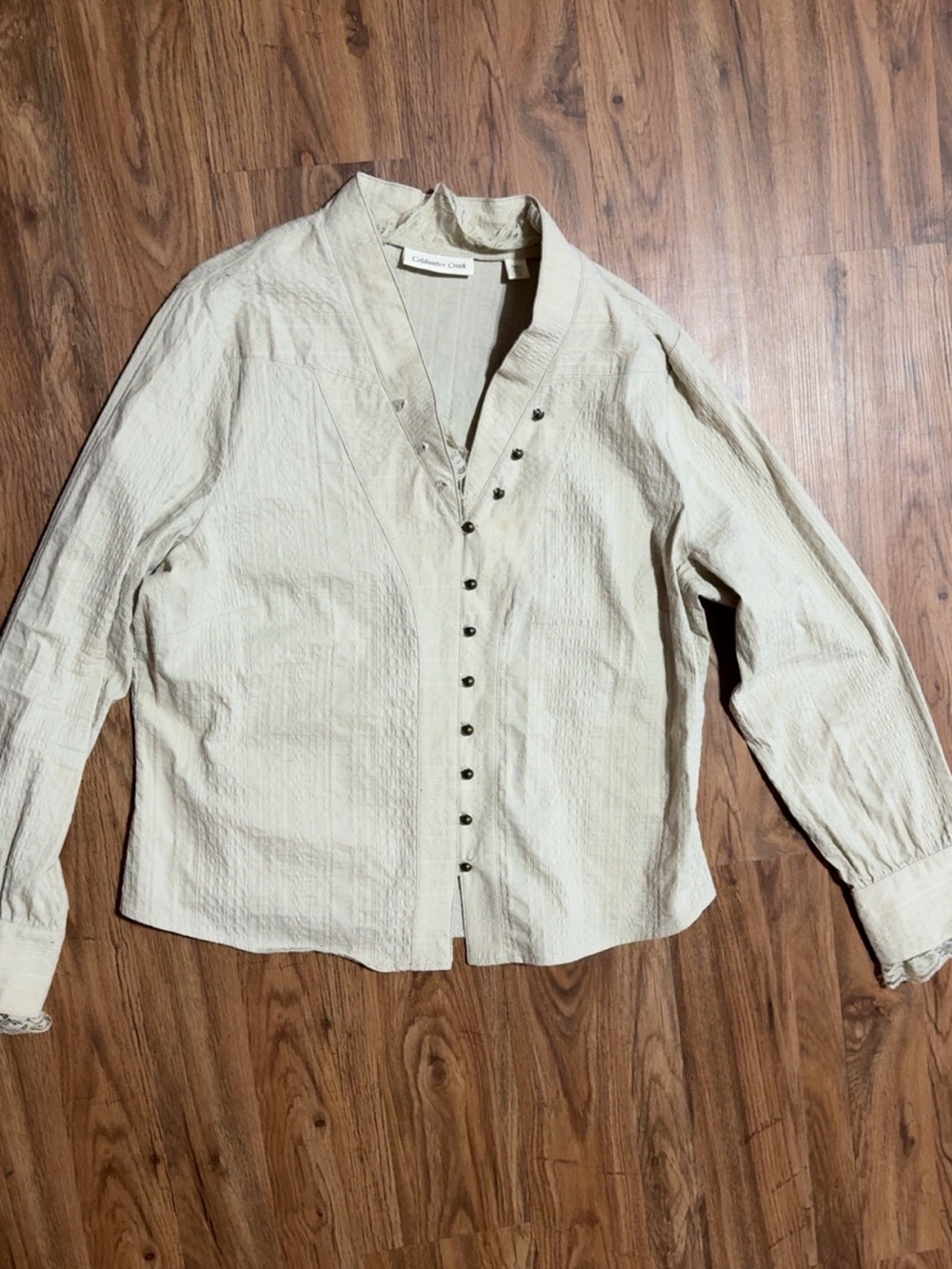 Vintage Coldwater Creek Cream Textured Button Up Blouse